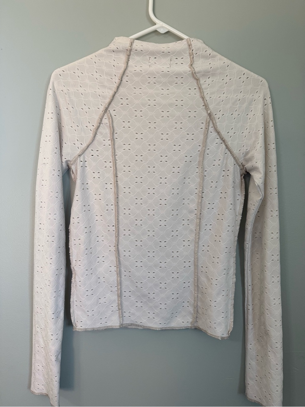 Urban Outfitters Cream Eyelet Long-Sleeve Tee with Contrast Seams - Picture 3 of 3